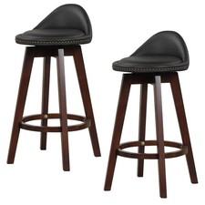2 Pack Swivel Bar Stools 29 Inch Wooden Frame Black Upholstered Chairs