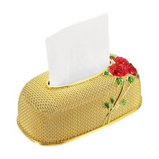9.7 x 5.3 x 3.7" Vintage European Style Rose Tissue Box Gold Red Rose