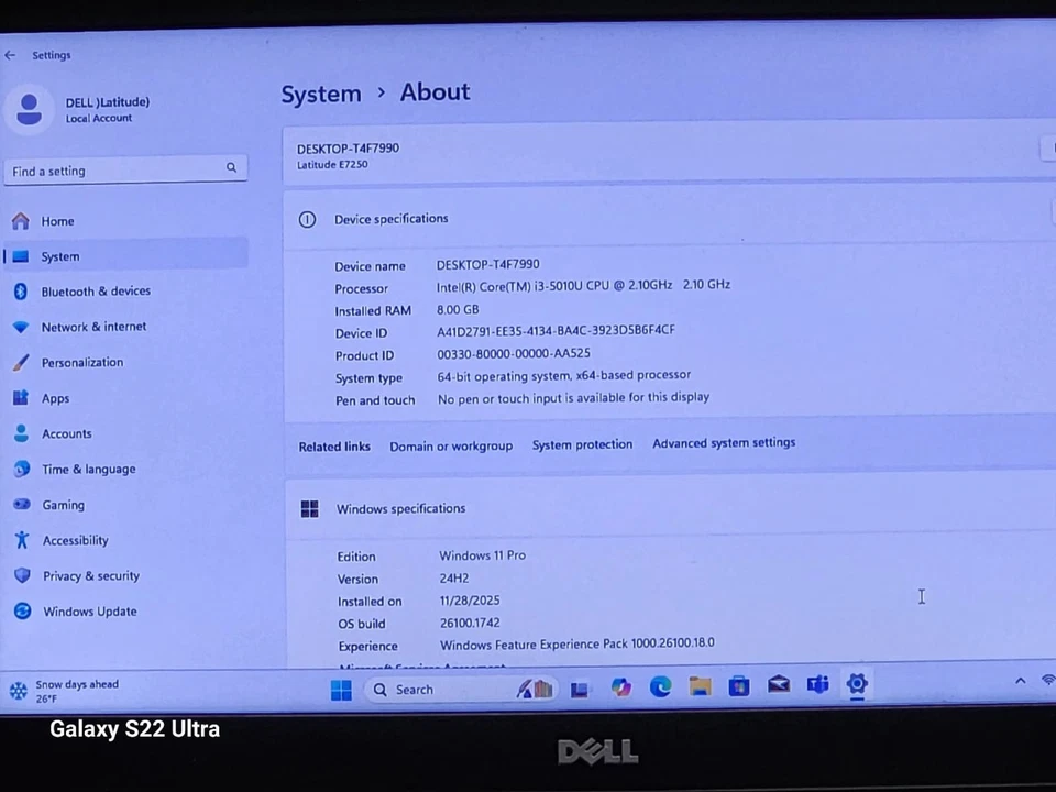 DELL LATITUDE E7250 13.3'' SCREEN RAM 8GB STORAGE 256 (SSD) CORE i3 5thGEN WIN11 - Image 2 of 4