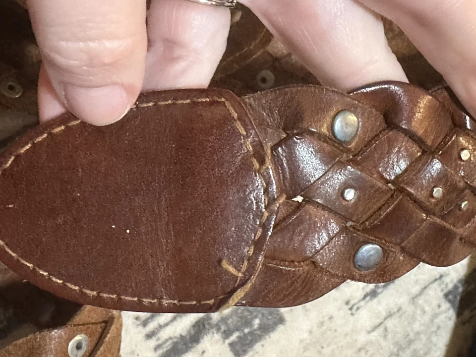 Old Navy Womens Belt Size Medium Brown Leather Braided Woven Chunky Boho Hippie - Image 2 of 4