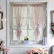 Lace Sheer Curtains with Scallop Ruffle for Girls 39"W x 47"L Pack of 2 Pink