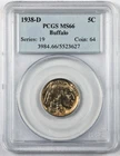 1938-D MS66 Buffalo Nickel 5c PCGS Brilliant Uncirculated