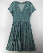 Abito LL Bean donna piccolo verde avvolgente aderente svasato astratto AOP pullover cottage