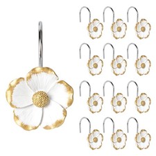 Flower Shower Curtain Hooks Decorative Shower Curtain Rings Resin White Floral