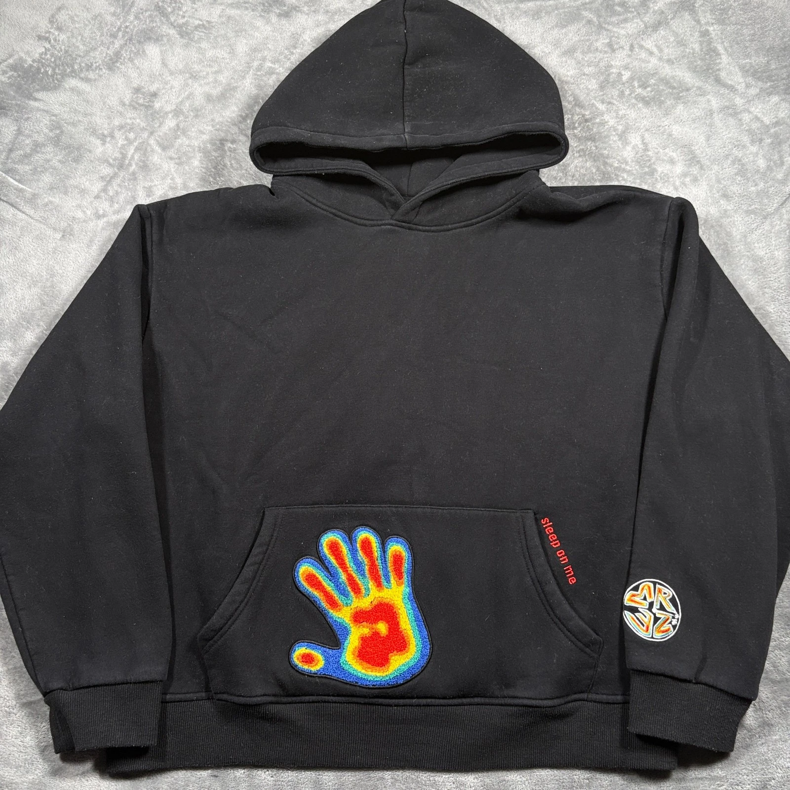 Emrzzz Hoodie Mens XL Black Cotton Logo Thermal Hand Print Sleep On Me Comfort