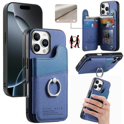 Shockproof Leather Wallet Case For iPhone 17 16 15 14 13 12 with Ring Stand