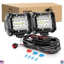 60W 4" LED Light Bar Pods Combo Flood Spot Work Lamp + 12ft Wiring Harness Kit