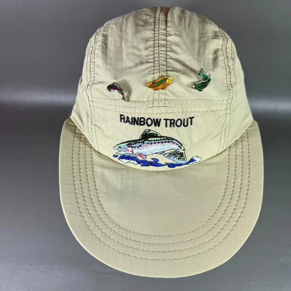 De Colección Sombrero de Pesca Billete Largo 5 Paneles Bronceado Gorra Trucha Arco Iris con Alfileres Ajustables EE. UU. Foto 2 de 4