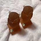 Two Vintage Westmoreland Amber Owls Sitting on Books Rhinestone Eyes -Stickers! — photo 5