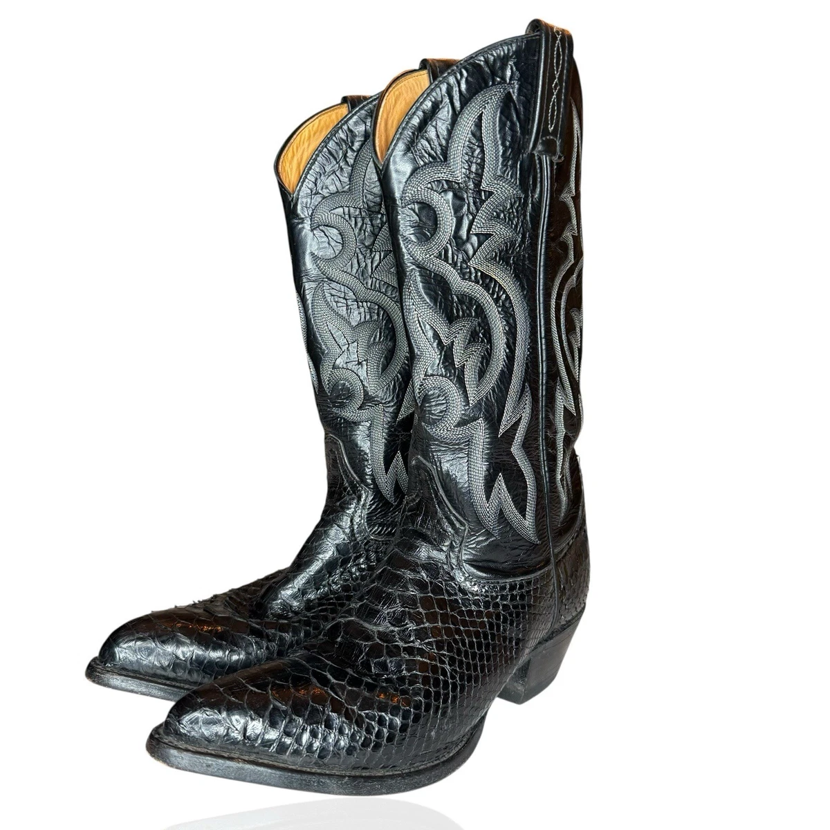Vintage Tony Lama 8700 Exotic Snakeskin Western Cowboy Boots Size 7.5 D Black tony lama snake boots products for sale | eBay main image 4