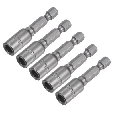 1/4'' Quick-Change Hex Shank 6mm Magnetic Nut Driver Bit 1.89'' Length 5Pcs