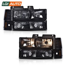 Black Headlight For 1994-2000 Gmc C10 Ck Suburban Bumper Lamp Amber Corner Pair Black Headlight For 1994-2000 Gmc C10 Ck Suburban Bumper Lamp Amber Corner Pair