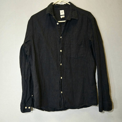 LOGG by h&m mens medium linen shirt longsleeve button down black