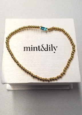 Mint & Lily 18K Gold Plated Aquamarine Cubic Zirconia Beaded Bracelet 7.5''