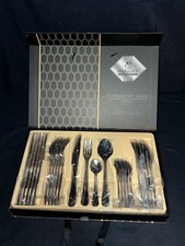 Product 24-Piece Black Stainless Steel Flatware Set Knives Forks Spoons New