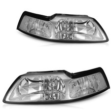 Pair Chrome Headlights For 1999-2004 Ford Mustang Headlamps Assembly Lhrh