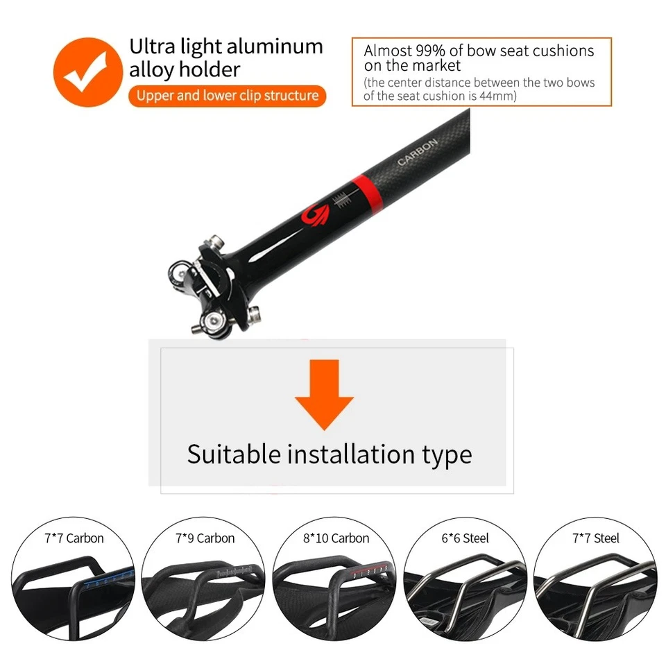 Tija de sillín ultraligera para bicicleta de carretera MTB de fibra de carbono ASIACOM 25,4/27,2/30,8/31,6 mm Foto 2 de 4
