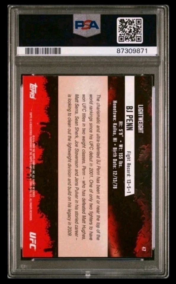 2009 Topps UFC BJ Penn Auto Rookie Signed Autograph Card PSA/DNA - Image 2 of 2