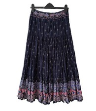 Next floral maxi skirt UK8 cotton crinkle navy blue pink mix boho gypsy W28/L35"