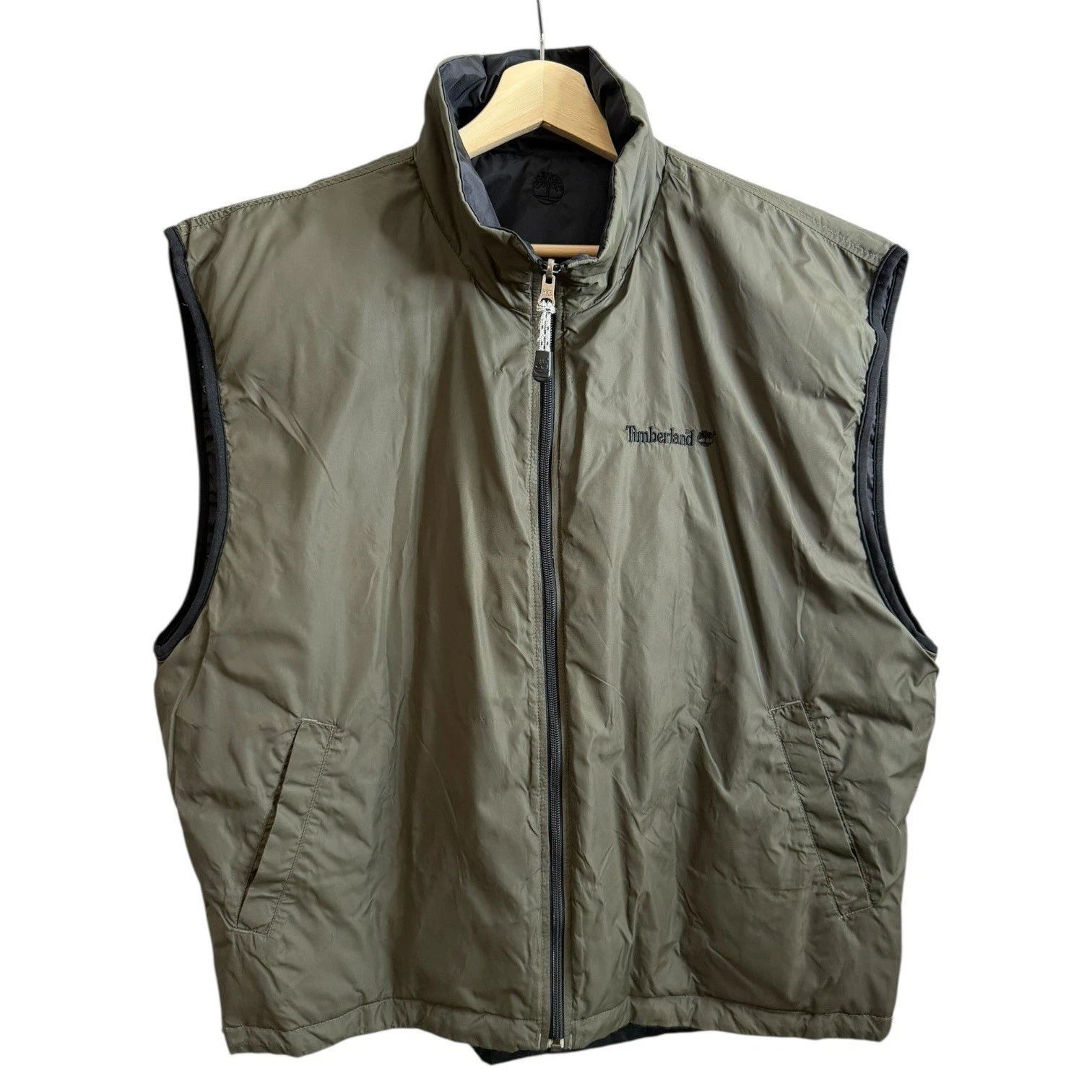 Vintage Timberland Mens Down Fill Reversible Puffer Vest Green XL Outdoors