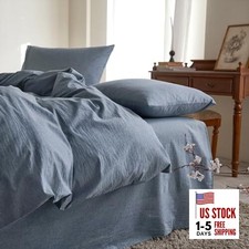 - Cotton Duvet Cover Set Size, Chambray 100 Washed Cotton, Queen Denim Blue