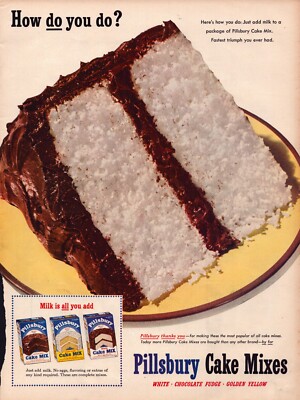 1952 Print Ad Pillsbury Cake Mixes Chocolate Advertisement Ephemera Wall Art