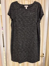 Loft Black/White Marl/Spacedye Knit Short Sleeve Shift Dress Scoop Neck Size XL