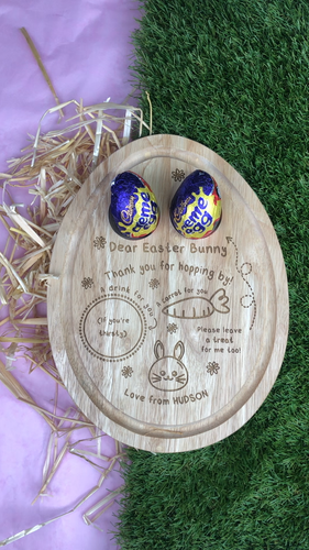 Kinder personalisiert Happy Easter Hasenbrett eiförmig Frühstück Brett Eier Tasse - Video 1 von 1