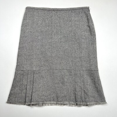 White House Black Market Size Skirt Wool Blend Satin Line Contrast  Flounce Hem