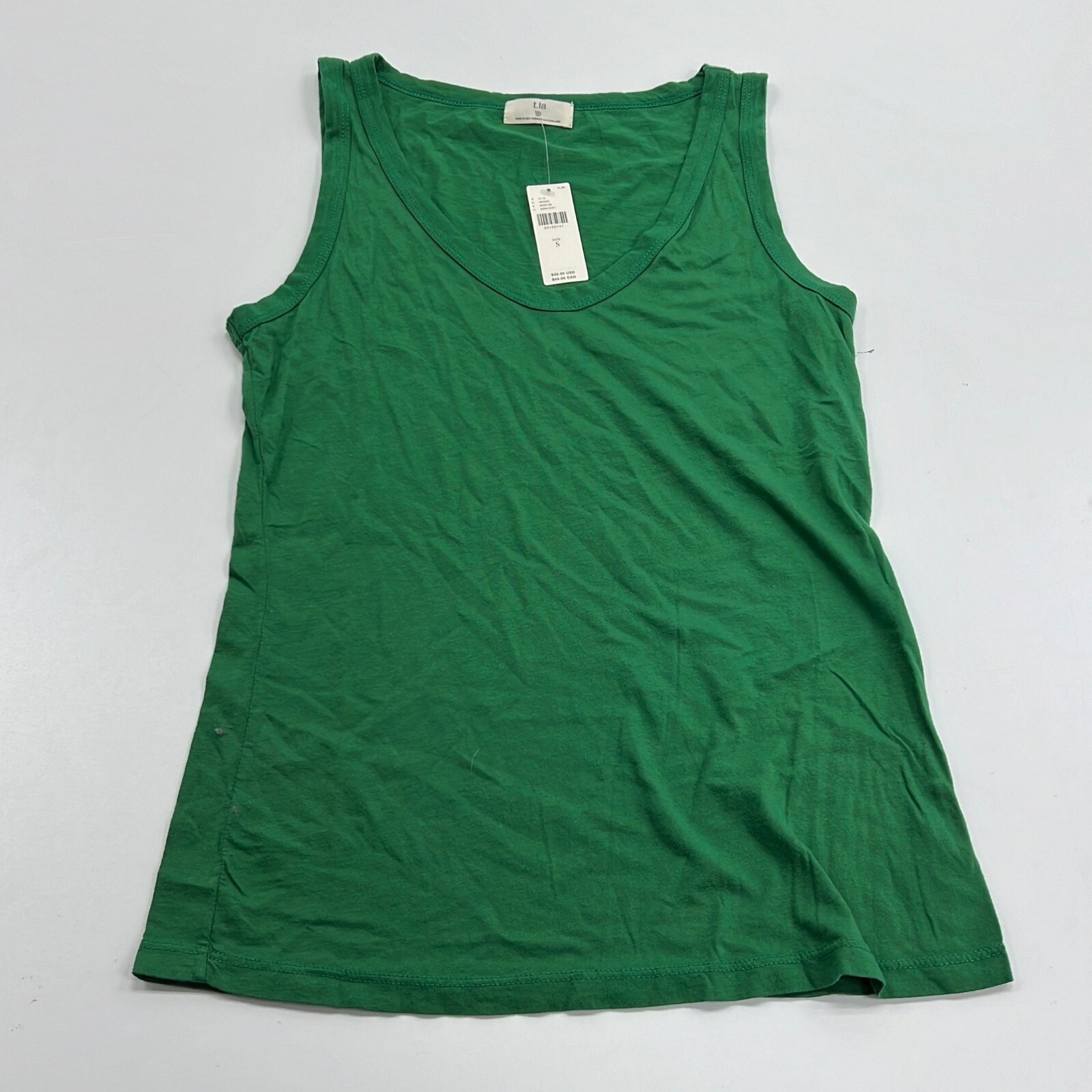 NWT T.La Women's Green VNeck Wide Strap Pullover Tank Top Size S Made