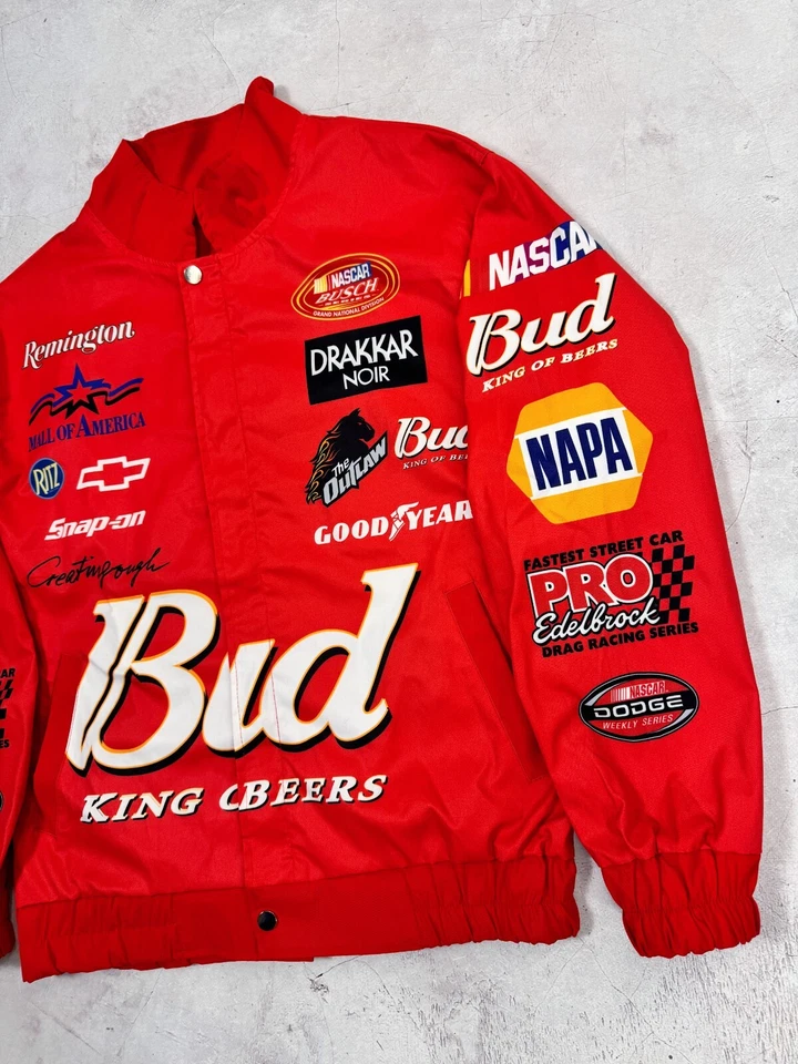 NASCAR Racing Bomber Jacket Bud King of Beers Remington Red size S - M - Image 4 of 4