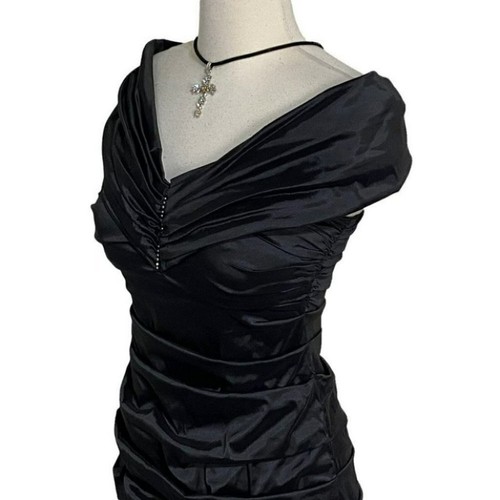 THEIA 8 black off the shoulder ruched stretch body-con formal dress - Picture 9 of 13