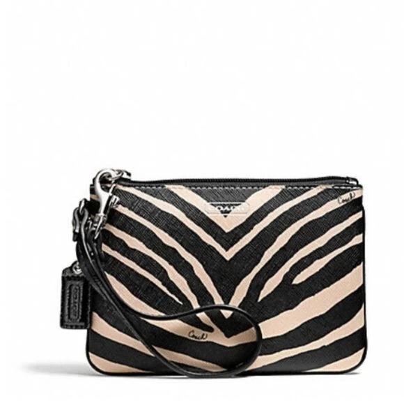 Coach F51099 Zebra Print Small Wristlet, SV/Black