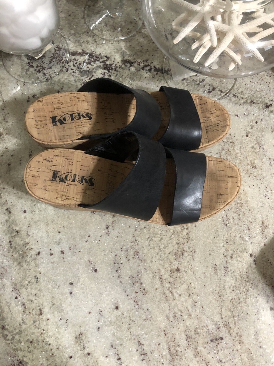 Korks Menzie Black Cork Leather Slides Sandals Size 10 M Euro 42 - Main Image