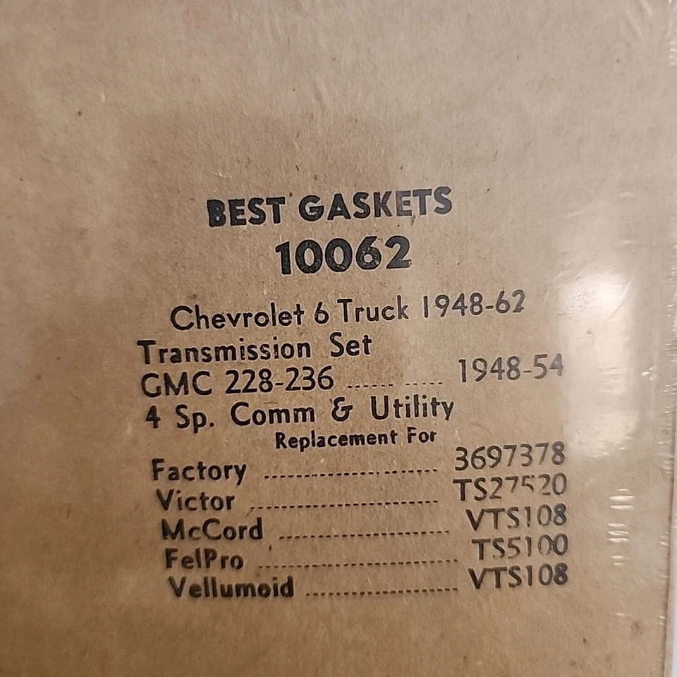 ЛУЧШАЯ ПРОКЛАДКА КОМПЛЕКТ ПРОКЛАДОК КОРОБКИ ПЕРЕДАЧ ДЛЯ ГРУЗОВИКА CHEVROLET 1948-1962 10062 - Изображение 3 из 3