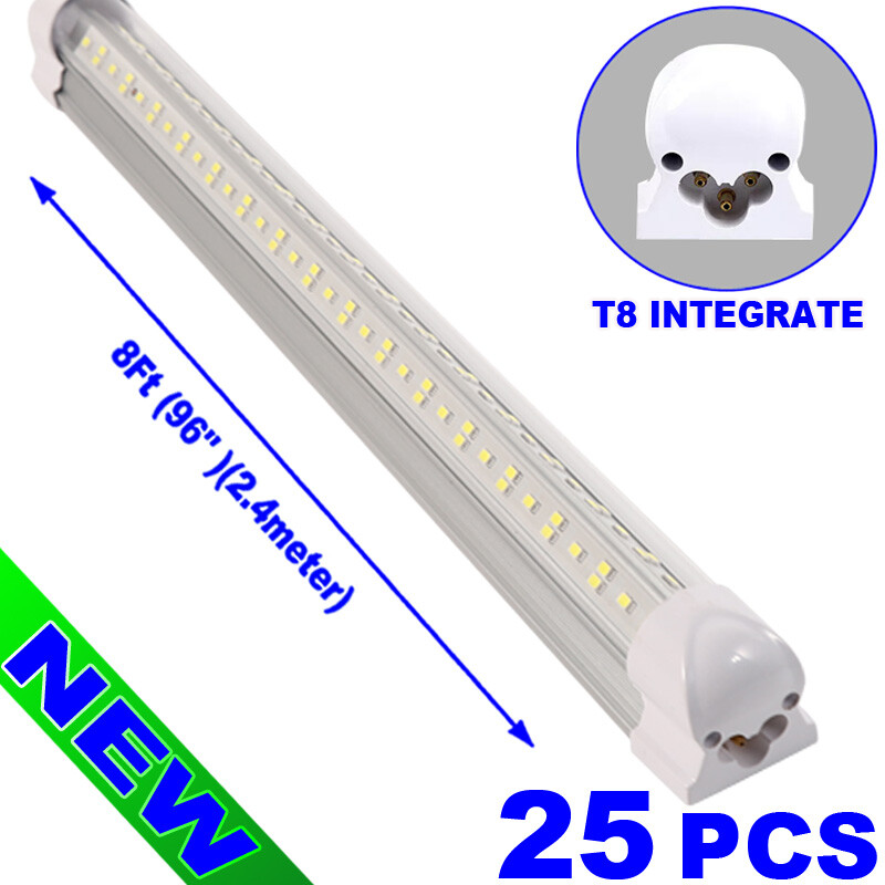 25PCS 8Ft LED Shop Light 144W T8 Linkable LED Light Fixture For Garage Warehouse