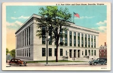 Vintage Postcard VA Danville U.S. Post Office Old Cars -5729