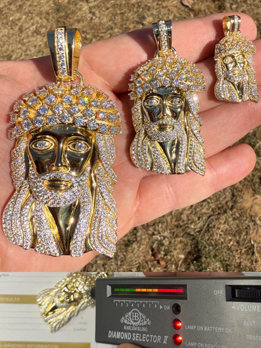 Cross Biggie Necklace Real MOISSANITE Kufi Jesus Piece Biggie