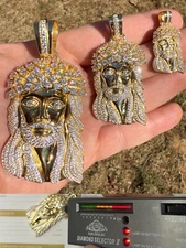 Real MOISSANITE Kufi Jesus Piece Biggie Smalls Tito Pendant 14k Gold Over Silver
