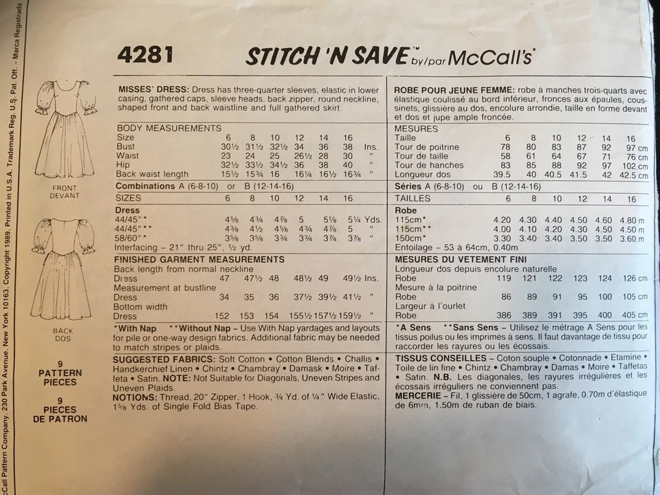 Pattern Stitch n’ Save 4281, misses’ dress, retro 80s sz 12-16 - Image 2 of 2