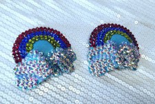 Burlesque Rainbow Clouds Blue Red Green Rhinestone Showgirl Cabaret Pasties