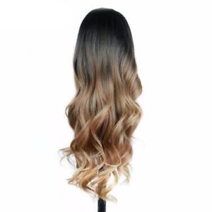 Details About Natural Long Synthetic Wavy Curly Ombre Dark Black Brown Blonde Womens Hair Wig