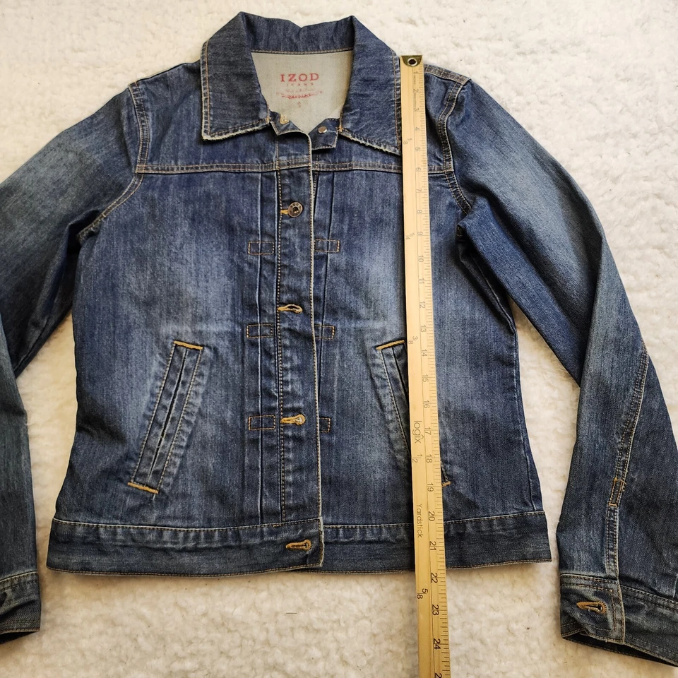 Chaqueta Vaquera Izod Vintage Y2K Pequeña Azul Desteñida Lavado Bolsillos Cuello Botón Foto 2 de 4
