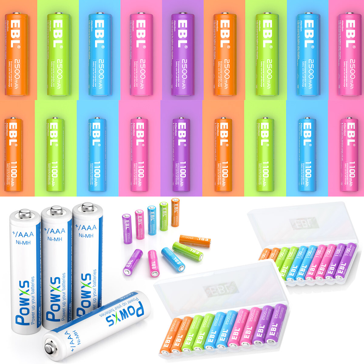 High-Capacity AA AAA Rechargeable Batteries 2500mAh 1100mAh NI-MH in Storage Box USA-image