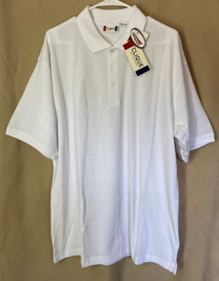 Clique Polo (Mens Sizes M, L & XXL) All White Cotton-Blend Short Sleeve Shirt