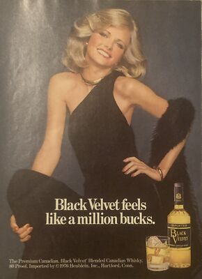 1976 Cheryl Tiegs Black Velvet Whisky PRINT AD Feels Like Million