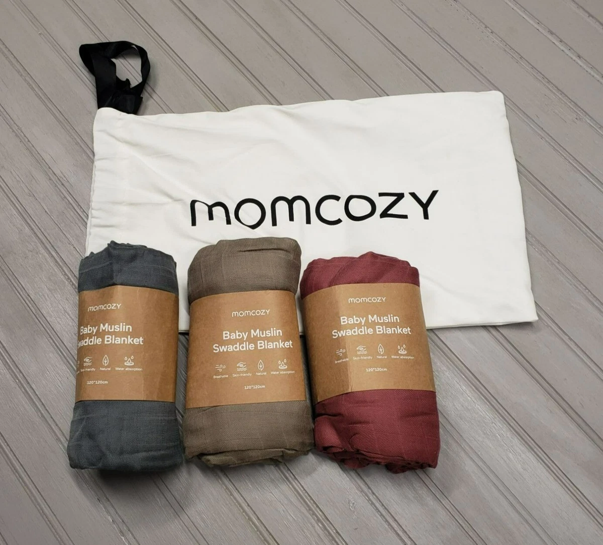 Set of 3 Momcozy Muslin Baby Swaddle Blankets Bamboo Cotton