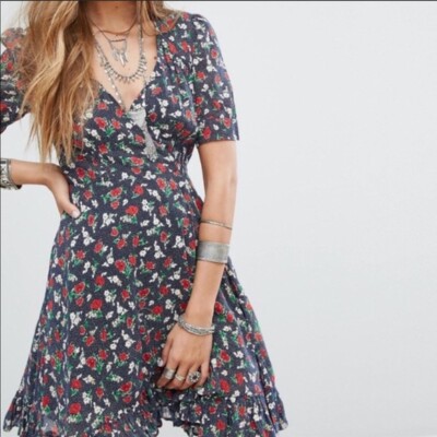 white christmas dresses Whitney Floral Wrap Mini Dress • Shop American Threads Women's Trendy Online Boutique White/Blue Floral / L main image 0