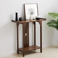 Chinese Style Vintage Console Table Sofa Side Table Bamboo Shelf Entryway Table