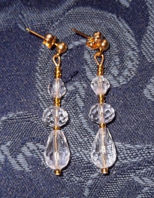 HANDCRAFTED  CRYSTAL PEAR DROP EARRINGS, PIERCED, LONG LENGTH, BRAND NEW, AUST